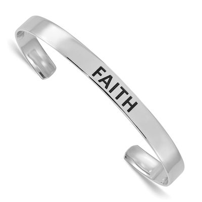 Polished Enameled Faith Cuff Bangle Sterling Silver Rhodium-Plated, MPN: QB1598, UPC: