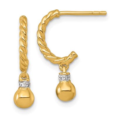 Gold-Plated Polished and Twisted CZ Post J-Hoop Dangle Earrings Sterling Silver, MPN: QE17991GP, UP…