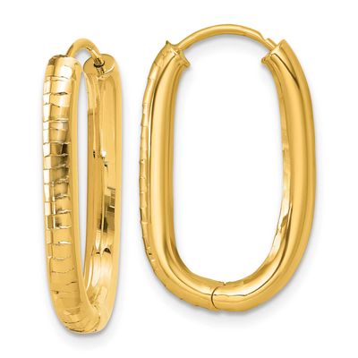 Grooved Oval Hinged Hoop Earrings 14k Gold Polished, MPN: TF2463, UPC: