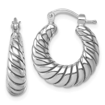 Twisted Hoop Earrings Sterling Silver Rhodium-Plated Polished, MPN: QE17915, UPC: