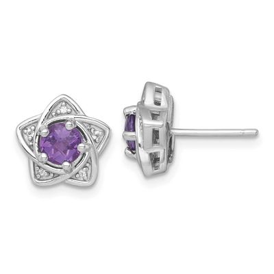Polished Amethyst and White Topaz Star Post Earrings Sterling Silver Rhodium-Plated, MPN: QE18328AM…