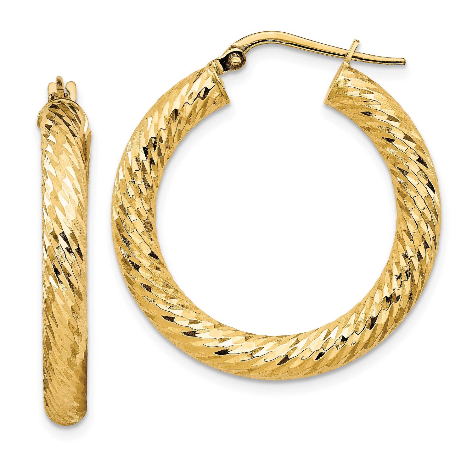 4x20mm Diamond-Cut Round Hoop Earrings 10k Gold, MPN: 10TF1334, UPC: