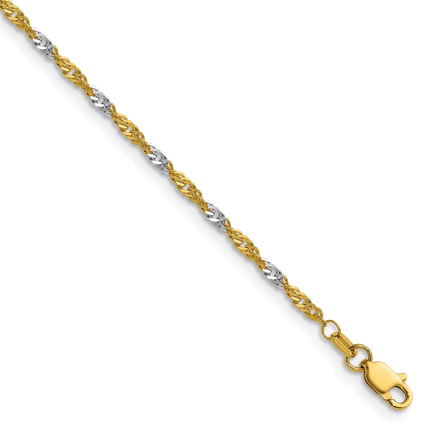 1.9mm Singapore Chain 8 Inch 14k Gold with Rhodium, MPN: PEN335-8, UPC: