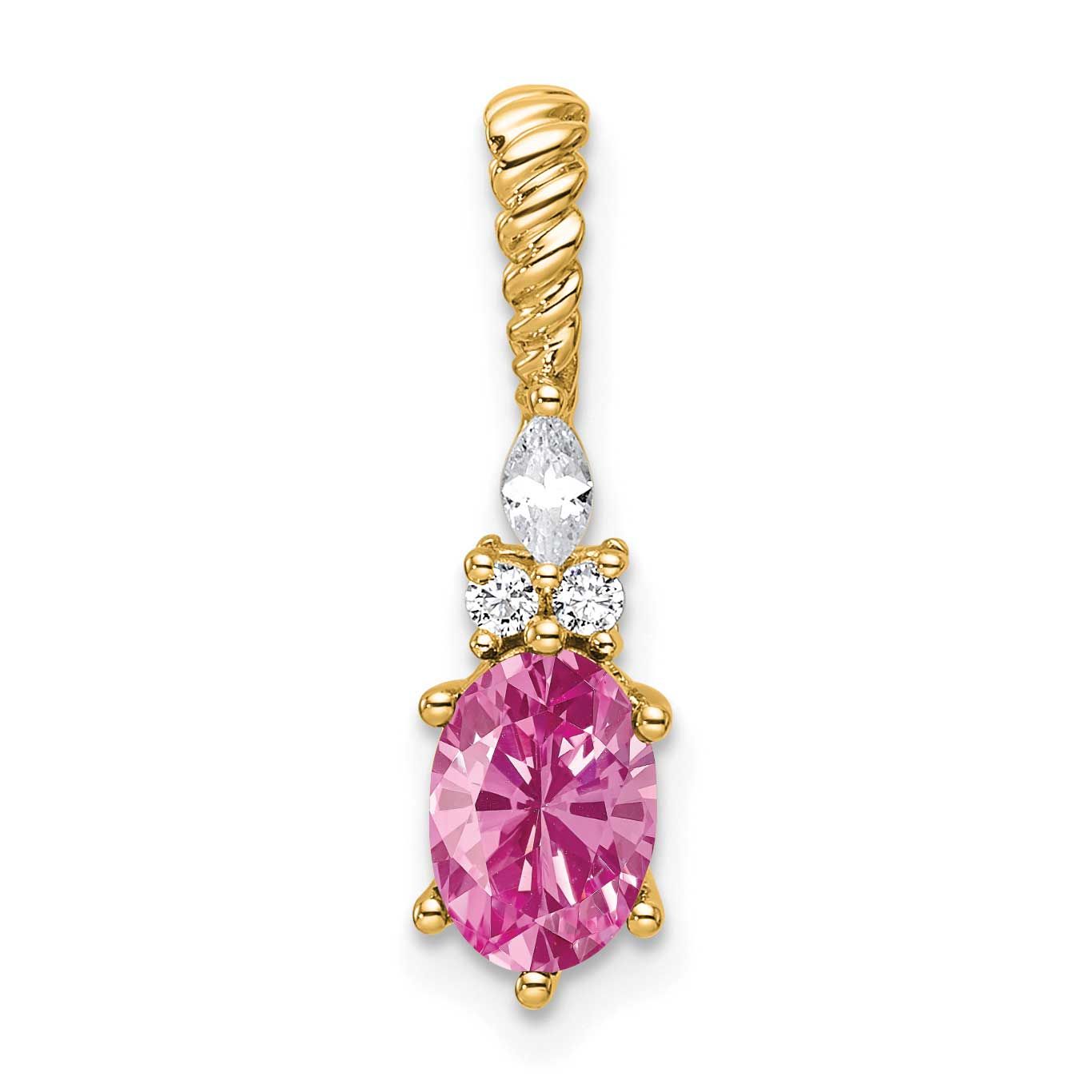 Diamond &amp; Lab Created Pink Sapphire Twisted Chain Slide 14k Gold Polished, MPN: PM9791-CPS-009-YAA,…
