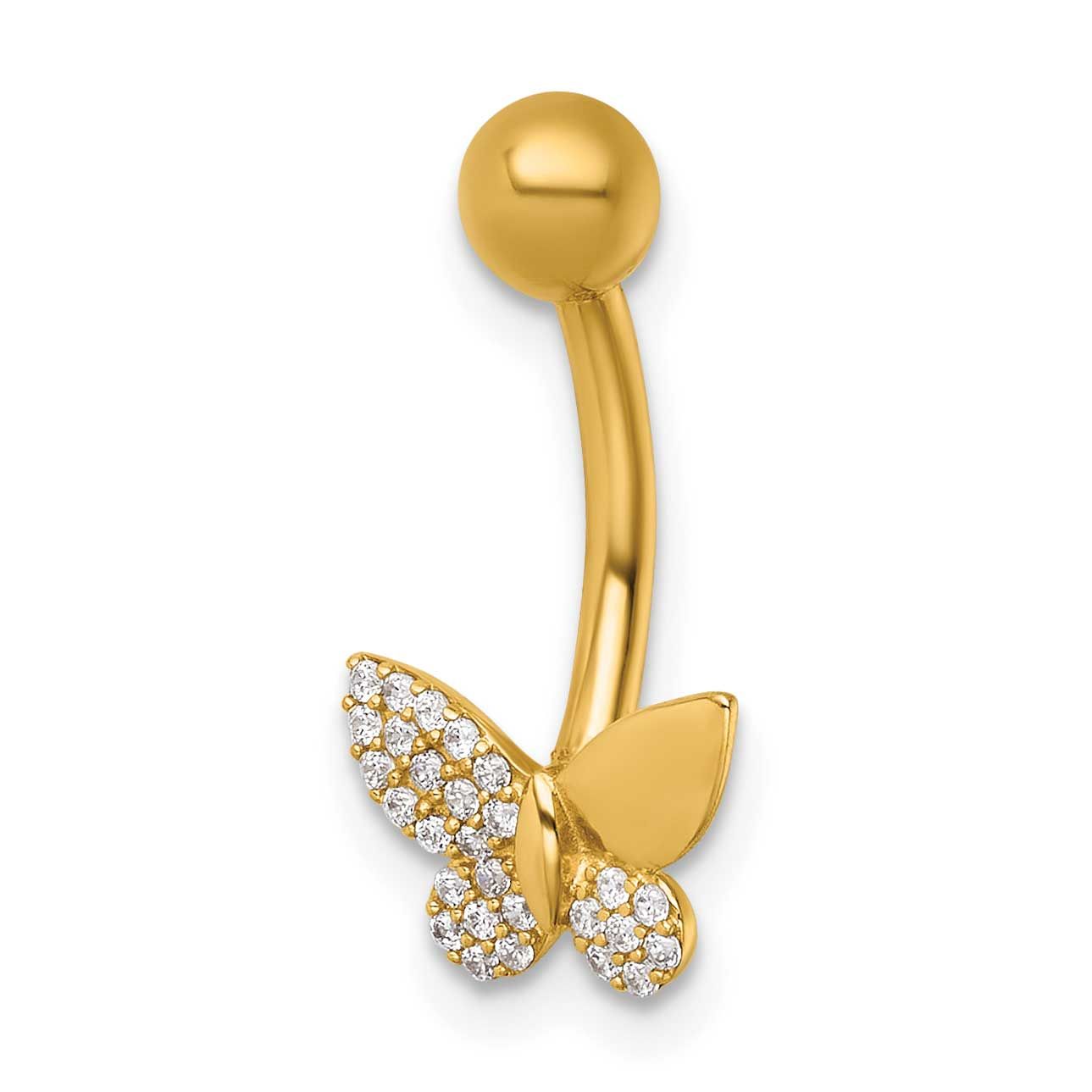 14 Gauge Polished CZ Butterfly Navel Ring 14k Gold, MPN: BD332, UPC: