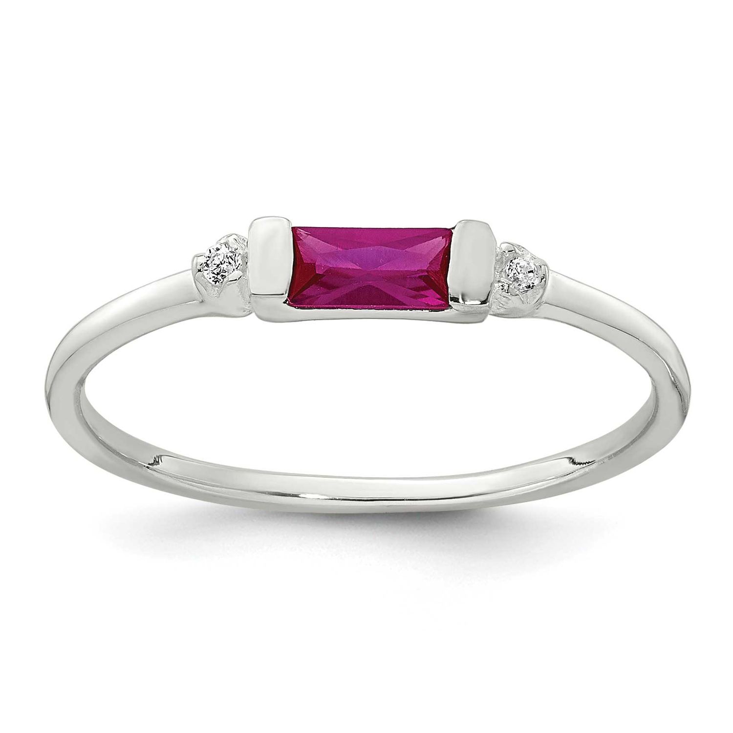 Red and White Rectangular CZ Ring Sterling Silver Polished, MPN: QR7755, UPC: