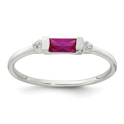 Red and White Rectangular CZ Ring Sterling Silver Polished, MPN: QR7755, UPC: