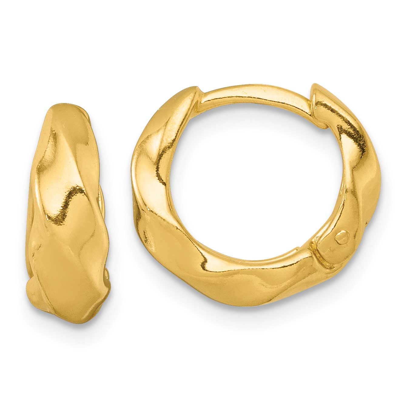 Twisted Tapered Round Hinged Hoop Earrings Sterling Silver Gold-Tone Polished, MPN: QE17945GP, UPC: