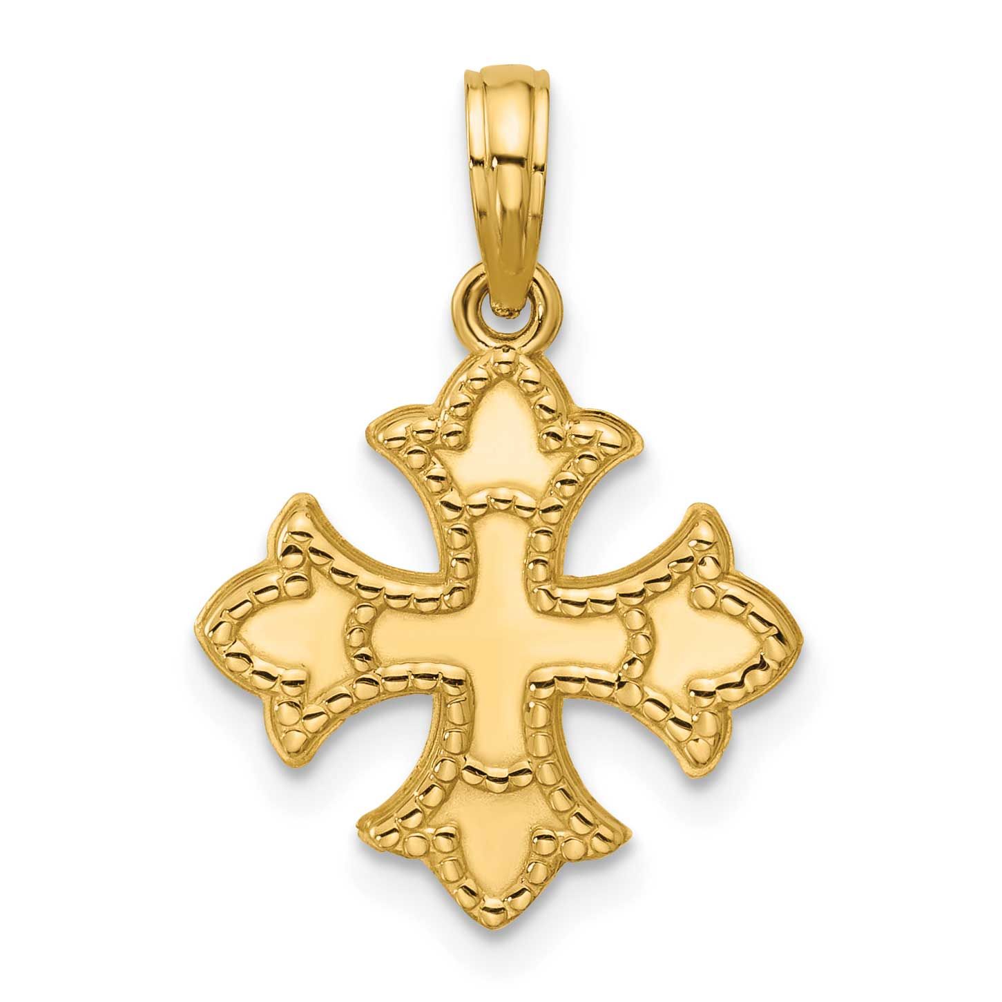 Beaded Fleur De Lis Cross Pendant 14k Gold Polished, MPN: D5731, UPC: