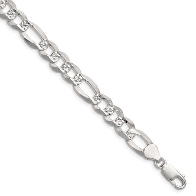 8.5mm Flat Diamond-cut Pave Figaro Chain 7 Inch Sterling Silver, MPN: QPF200-7, UPC:
