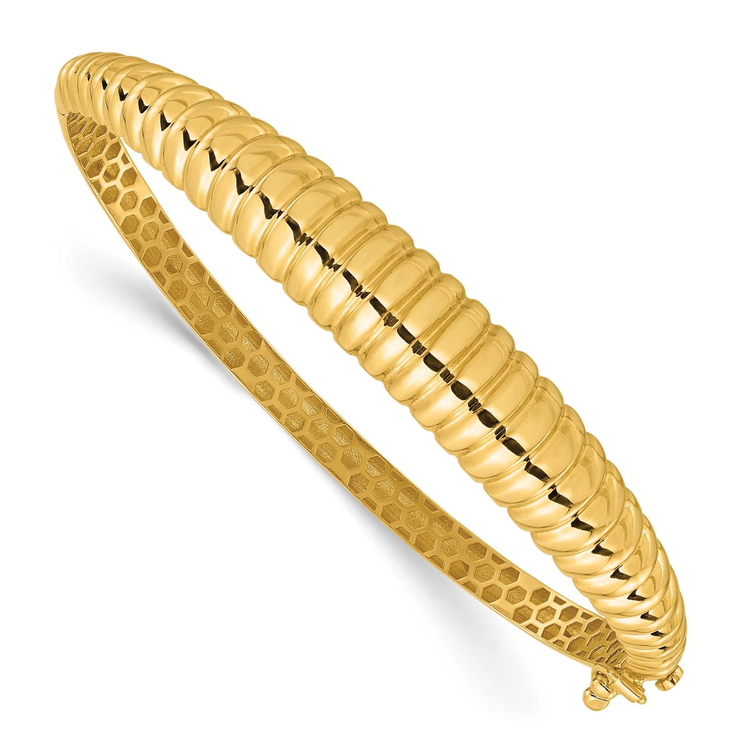 Textured Graduated Hinged Bangle 14k Gold Polished, MPN: DB758, UPC: