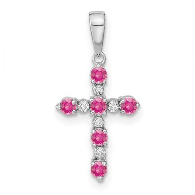 Pink Tourmaline and Diamond Cross Pendant 14k White Gold, MPN: XP3387WPT/A, UPC: