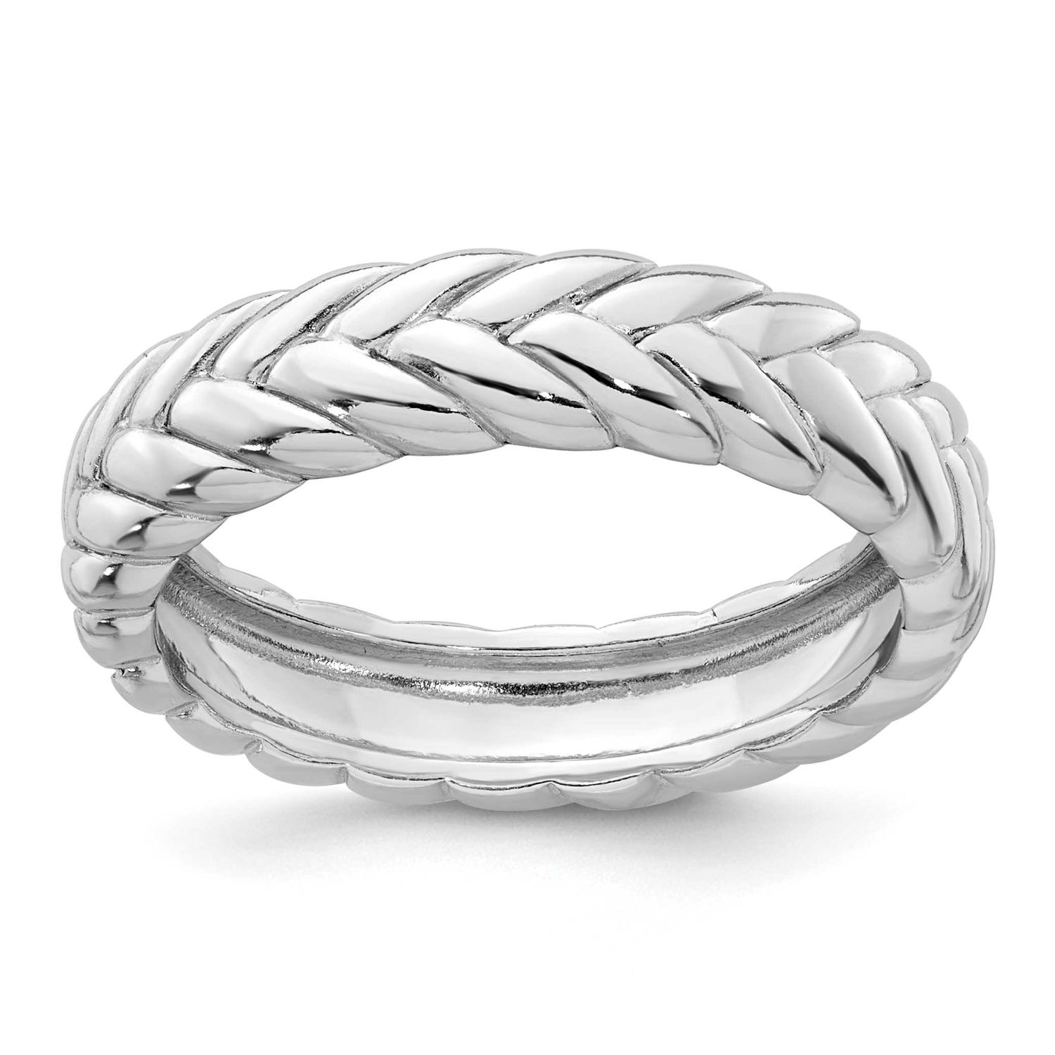 Polished and Braided 5.0mm Ring Sterling Silver Rhodium-Plated, MPN: QR7703, UPC: