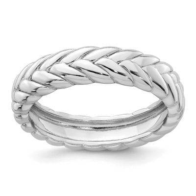 Polished and Braided 5.0mm Ring Sterling Silver Rhodium-Plated, MPN: QR7703, UPC: