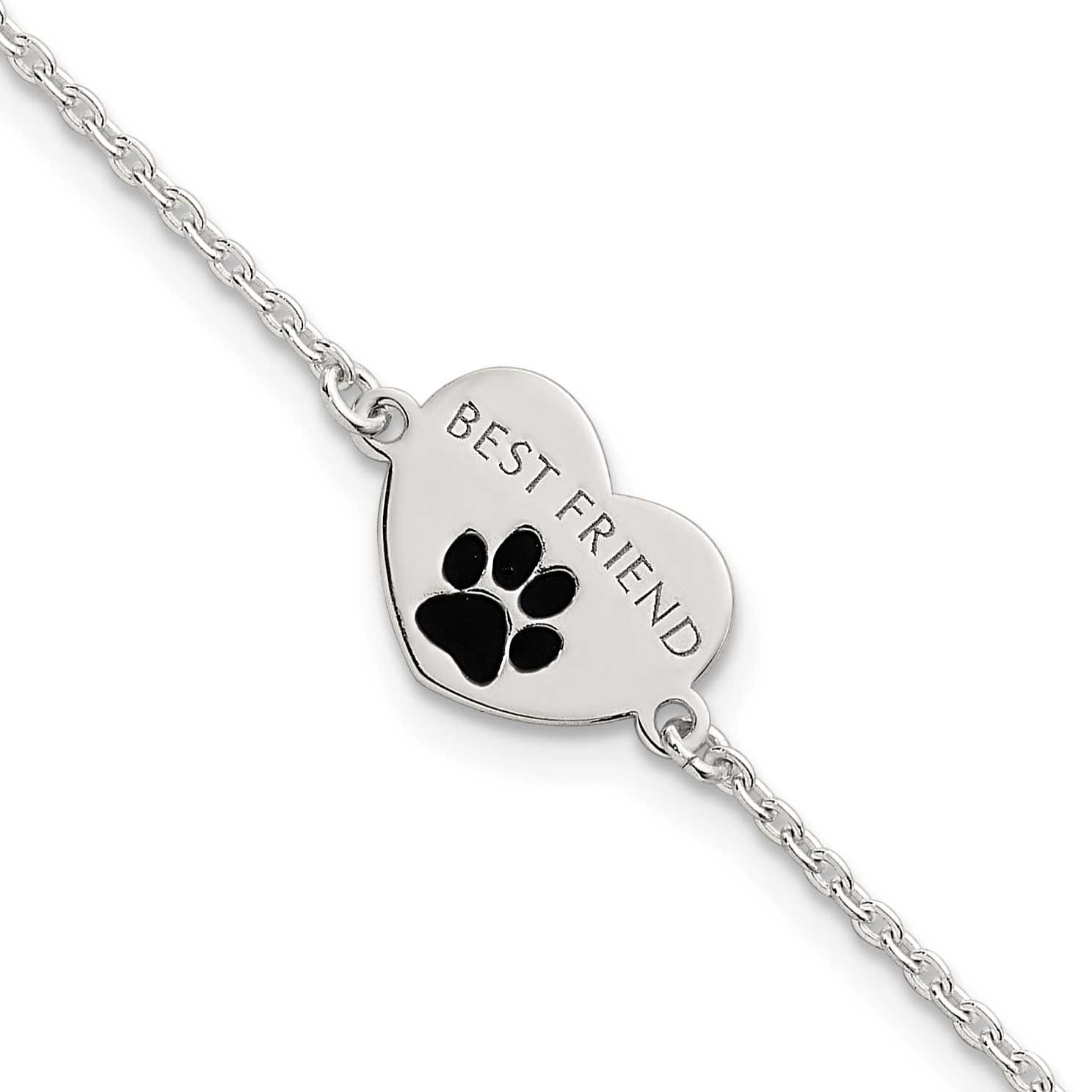 Enameled Pawprint Heart Best Friend Bracelet Sterling Silver Polished, MPN: QG6847-7.5, UPC: