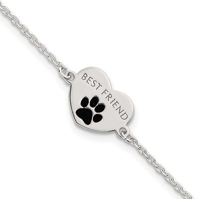 Enameled Pawprint Heart Best Friend Bracelet Sterling Silver Polished, MPN: QG6847-7.5, UPC: