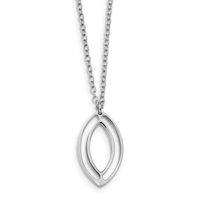 Polished Oval Dangle Necklace Sterling Silver Rhodium-Plated, MPN: QG4535-17, UPC: 191101414350