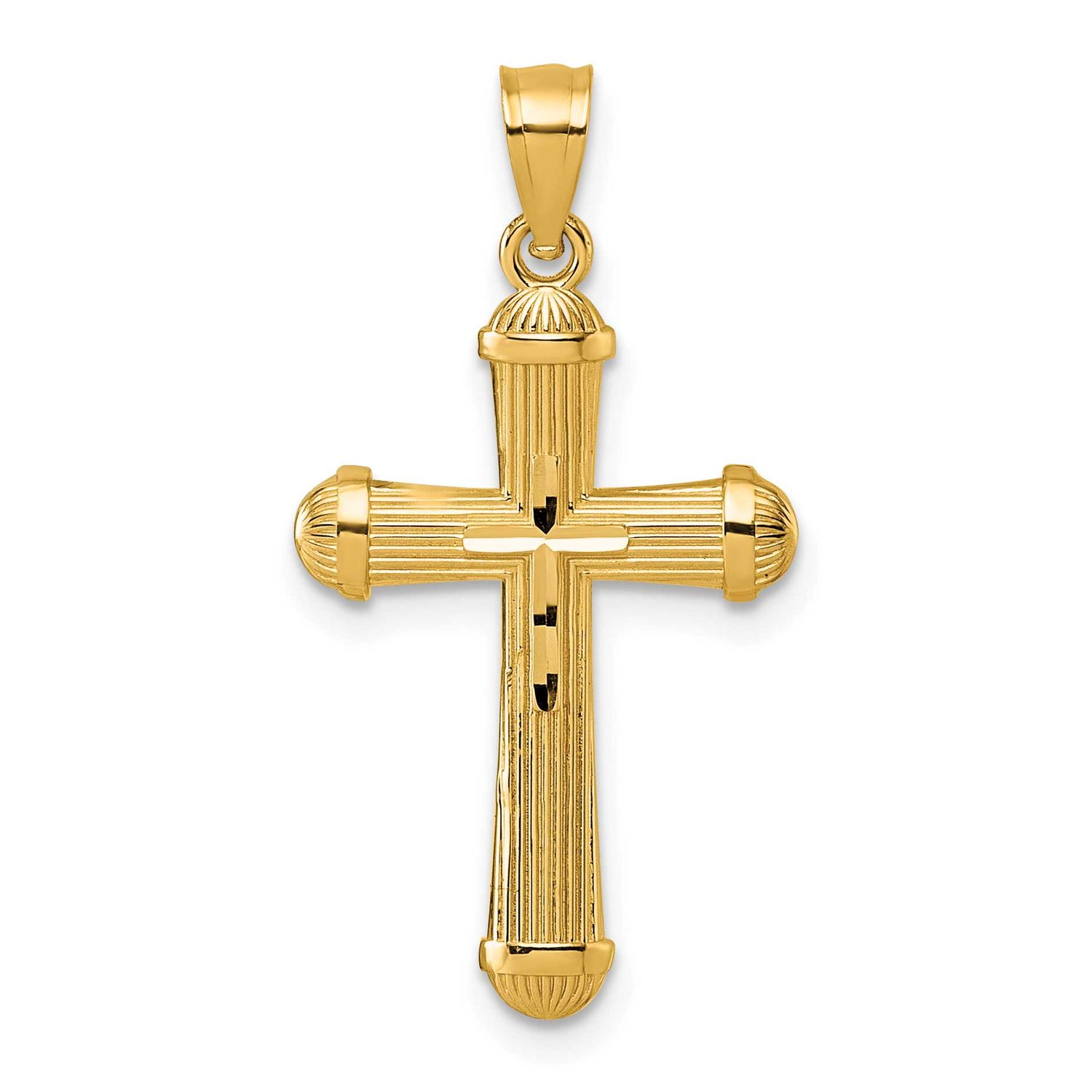 Diamond-cut Grooved Cross Pendant 14k Gold Polished, MPN: K10076, UPC: