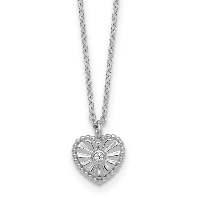 Textured CZ Heart 16 Inch with 2 Inch Extension Necklace Sterling Silver Rhodium-Plated, MPN: QG695…