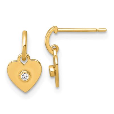 Madi K Polished CZ Heart Post Dangle Earrings 14k Gold, MPN: GK1212, UPC: