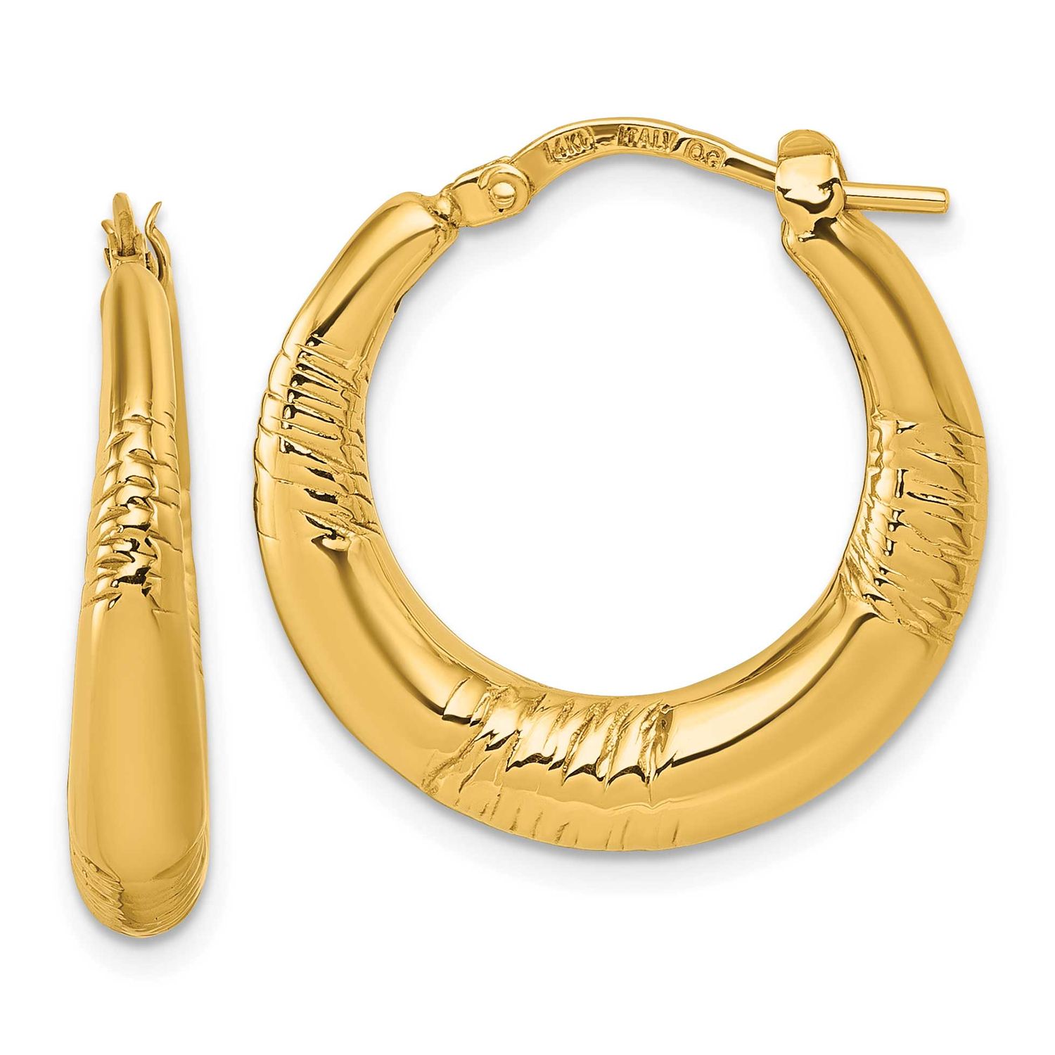 Grooved Round Hoop Earrings 14k Gold Polished, MPN: TL1186, UPC: