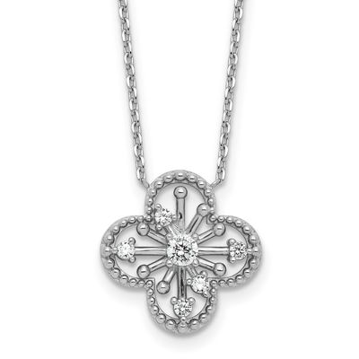 CZ Clover Shape 16 Inch with 1.25 Inch Extension Necklace Sterling Silver Rhodium-Plated, MPN: QG69…