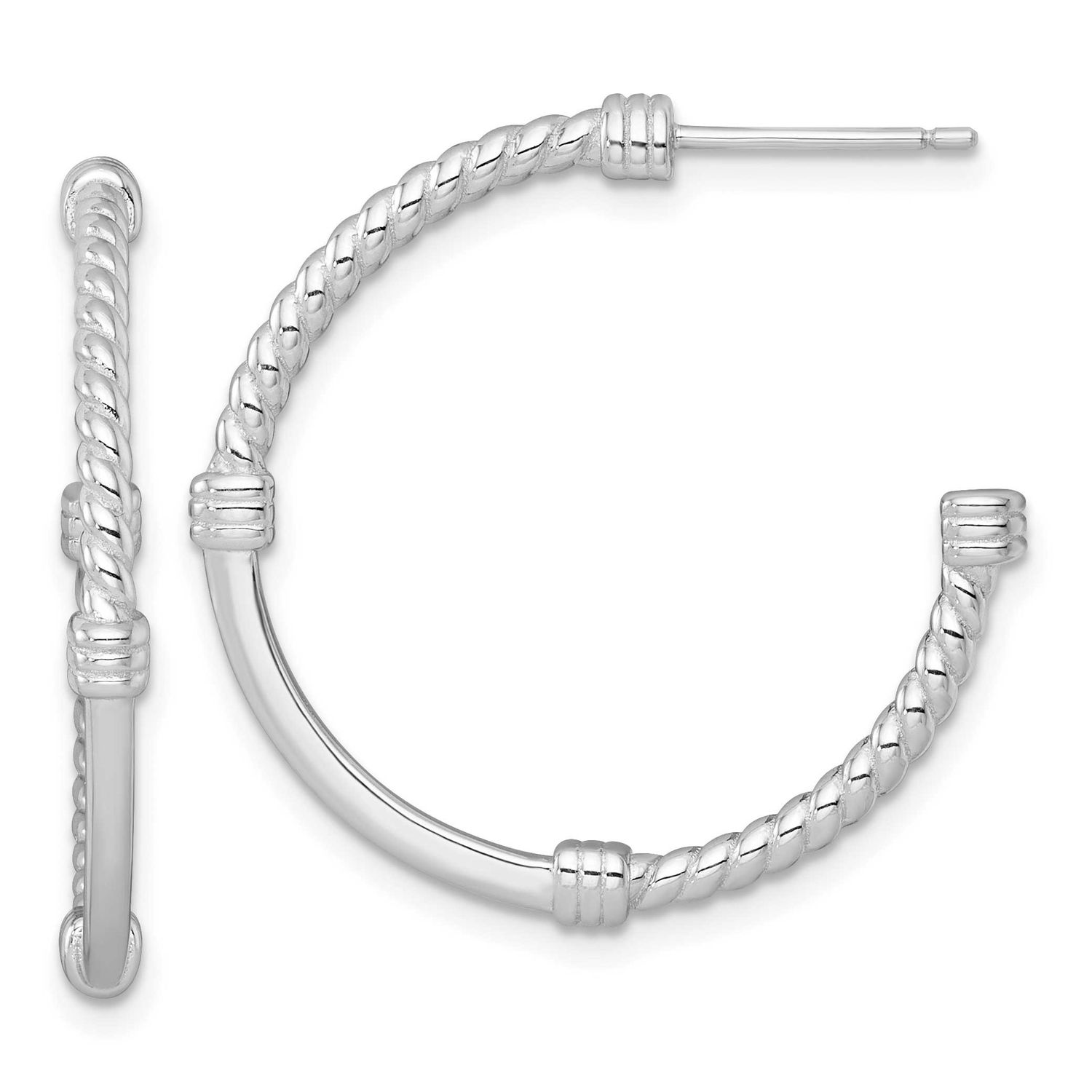 Twisted 30.0mm Post C-Hoop Earrings Sterling Silver Rhodium-Plated Polished, MPN: QE17985, UPC: