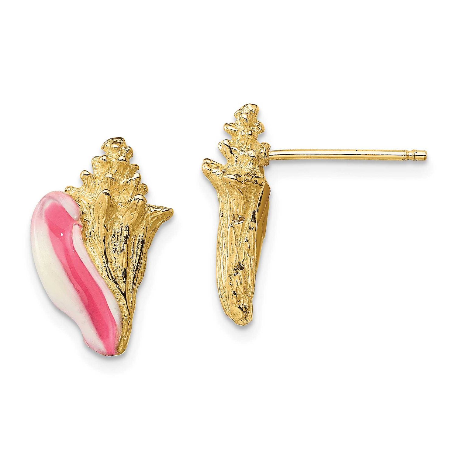 Pink Enamel Conch Shell Post Earrings 14k White Gold, MPN: TE702, UPC: 637218142071