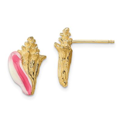 Pink Enamel Conch Shell Post Earrings 14k White Gold, MPN: TE702, UPC: 637218142071