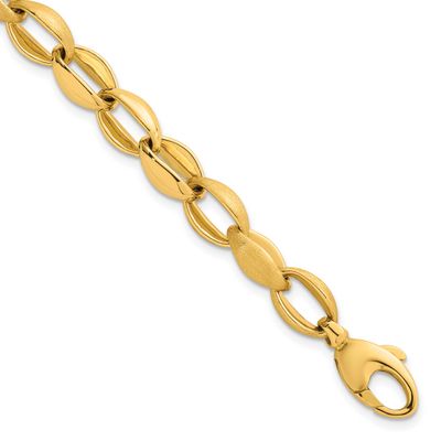 Brushed Fancy Link 8mm Bracelet 14k Gold Polished, MPN: SF3151-7.25, UPC: