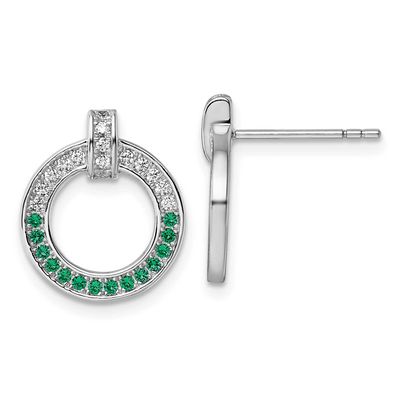 White and Green CZ Open Circle Post Earrings Sterling Silver Rhodium-Plated, MPN: QG7004E, UPC: