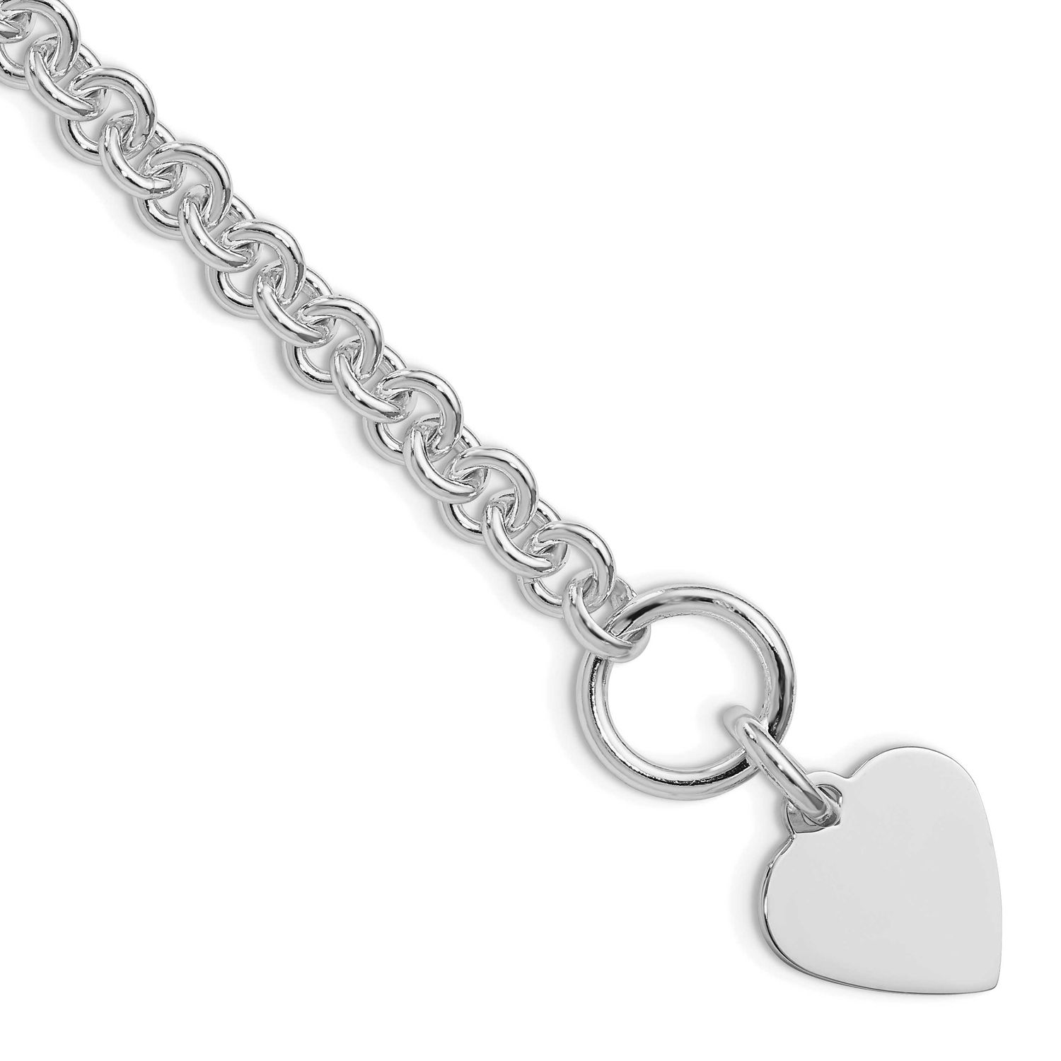Engraveable Heart Disc On Toggle 7.75 Inch Bracelet Sterling Silver Rhodium-Plated, MPN: QG1149R-7.…