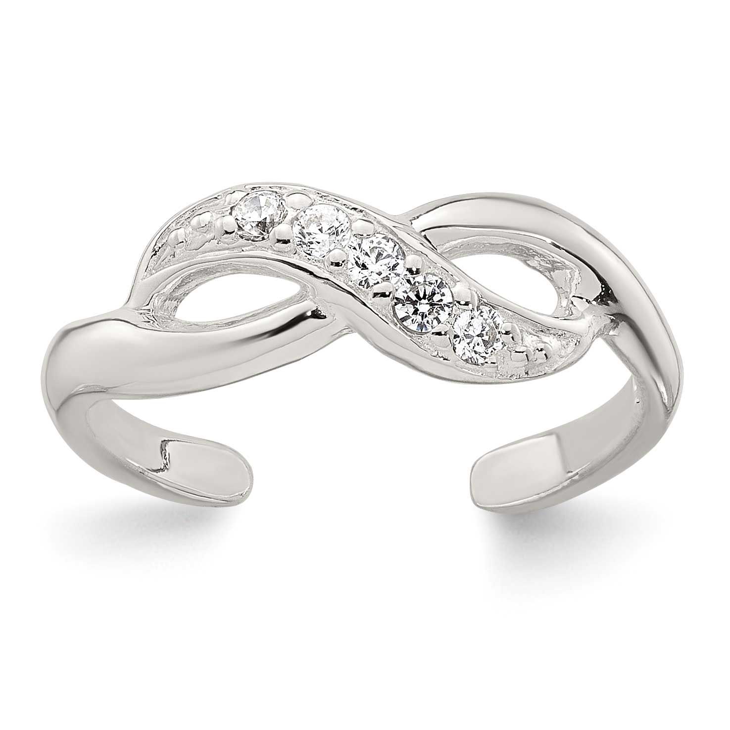 CZ Infinity Adjustable Toe Ring Sterling Silver Polished, MPN: QR7677, UPC: