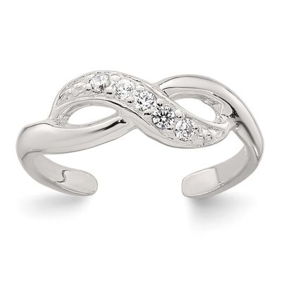 CZ Infinity Adjustable Toe Ring Sterling Silver Polished, MPN: QR7677, UPC: