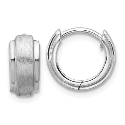 Brushed and Polished Hinged Hoop Earrings Sterling Silver Rhodium-Plated, MPN: QE17944, UPC: