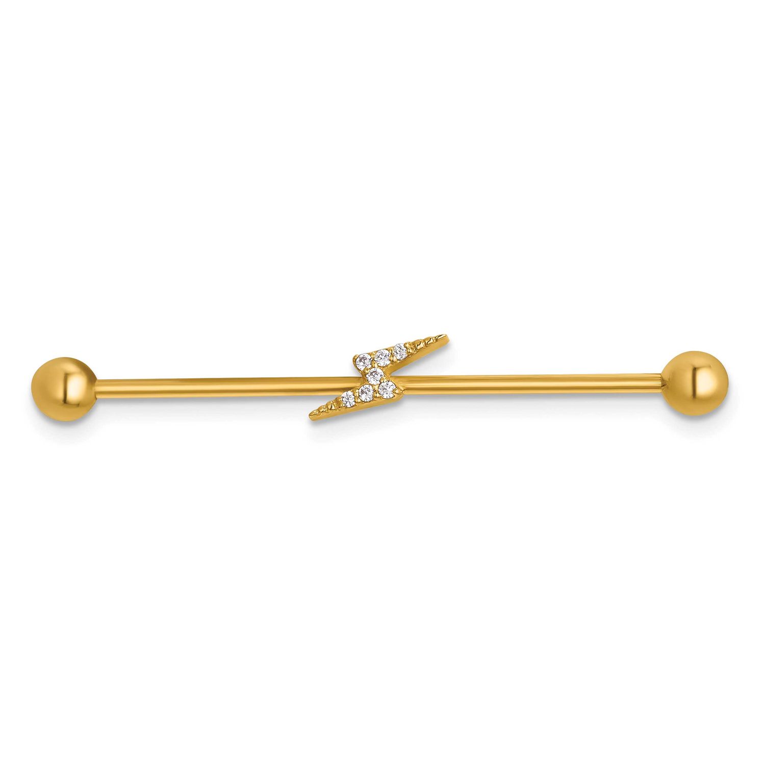 16 Gauge Polished CZ Lightning Bolt Industrial Bar 14k Gold, MPN: BD320, UPC: