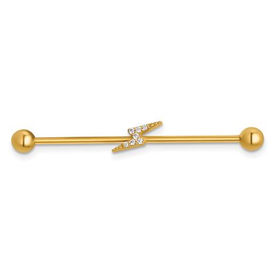 16 Gauge Polished CZ Lightning Bolt Industrial Bar 14k Gold, MPN: BD320, UPC: