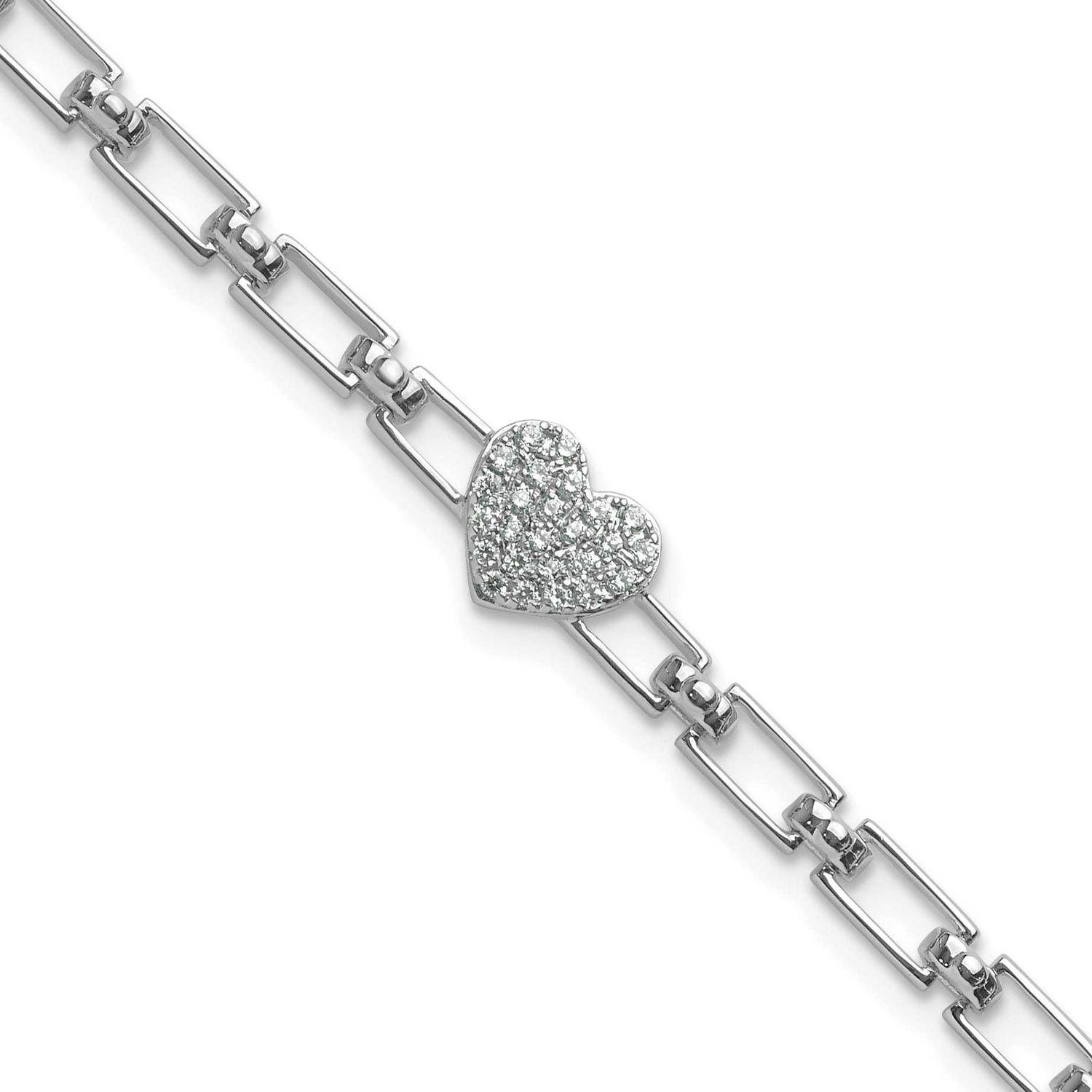 Polished Diamond Heart Cluster Fancy Link with 1 Inch Extender Brac 14k White Gold, MPN: BM10278-01…