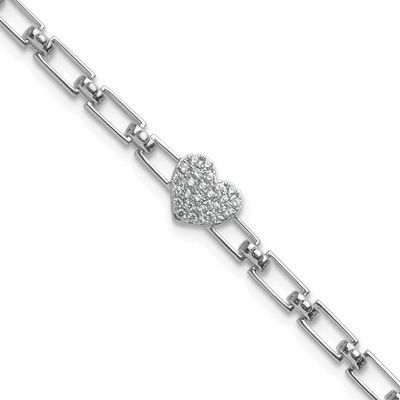 Polished Diamond Heart Cluster Fancy Link with 1 Inch Extender Brac 14k White Gold, MPN: BM10278-01…