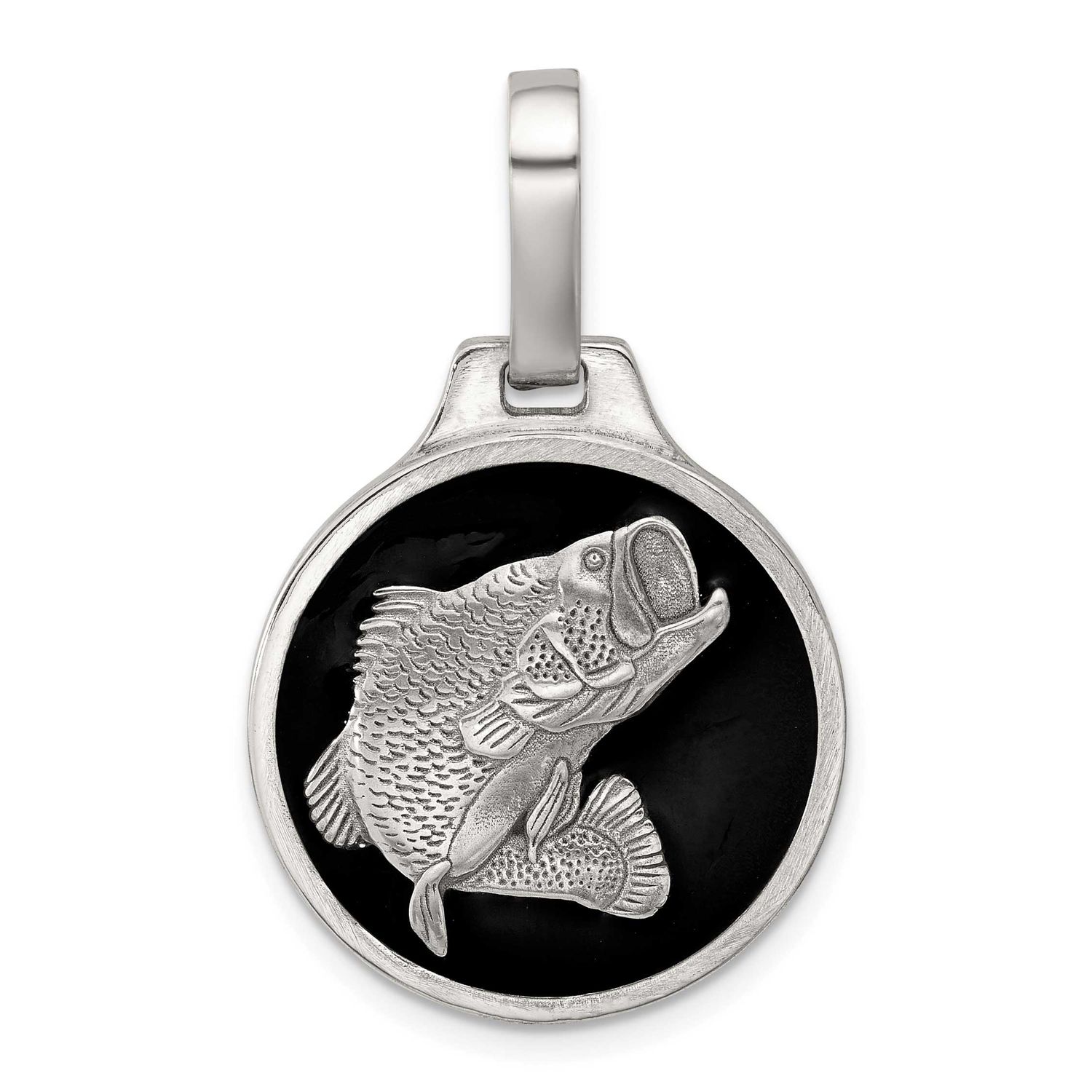 Black Epoxy Bass Fish Pendant Sterling Silver, MPN: QQ703, UPC: