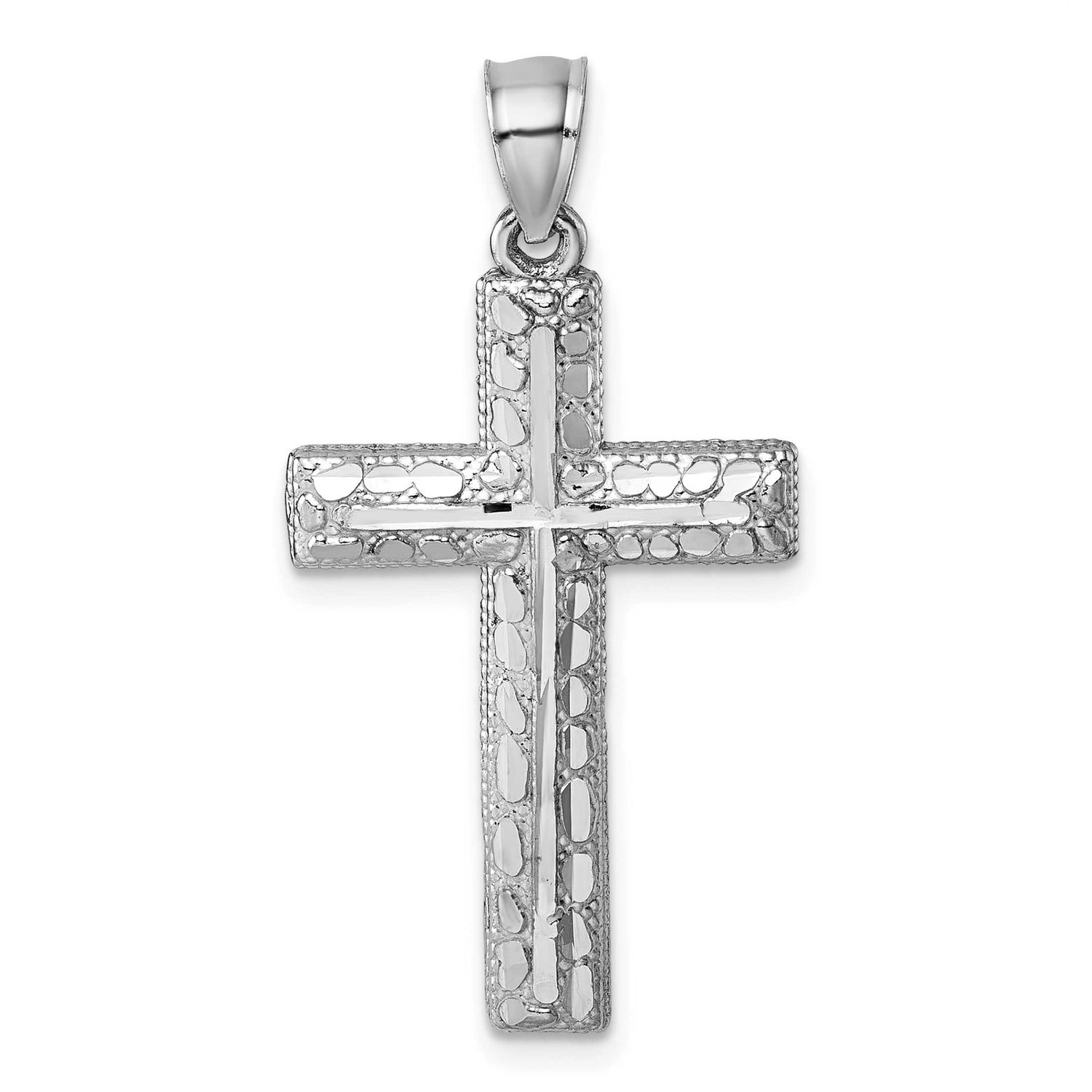 White Gold Diamond-Cut Fancy Cross Pendant 14k Gold Polished, MPN: K10075W, UPC: