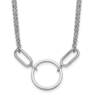 Polished Circle with 1 Inch Extension Necklace Sterling Silver Rhodium-Plated, MPN: QG6939-16, UPC: