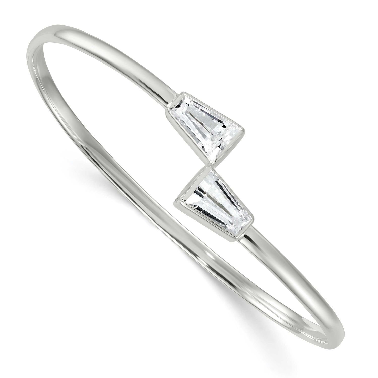 Tapered Baguette CZ Cuff Bangle Sterling Silver Polished, MPN: QB1589, UPC: