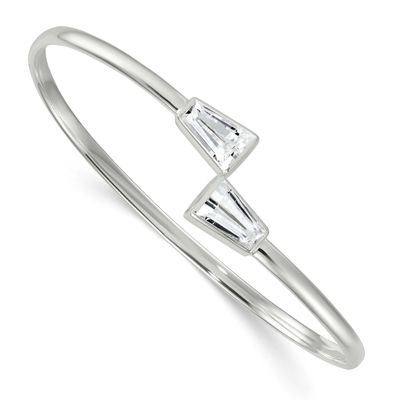 Tapered Baguette CZ Cuff Bangle Sterling Silver Polished, MPN: QB1589, UPC: