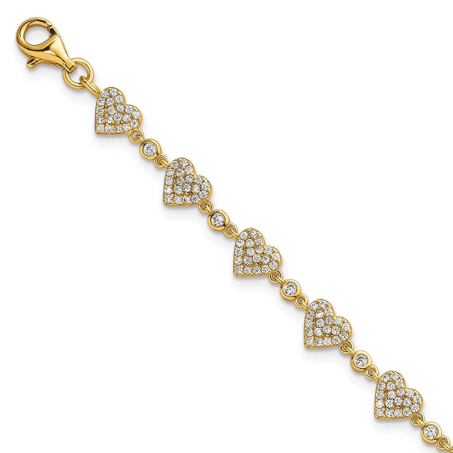 Pave CZ Hearts 7 Inch with 1 Inch Extension Bracelet Sterling Silver Gold-Tone Polished, MPN: QG695…