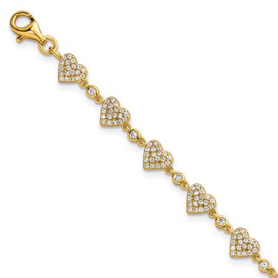 Pave CZ Hearts 7 Inch with 1 Inch Extension Bracelet Sterling Silver Gold-Tone Polished, MPN: QG695…