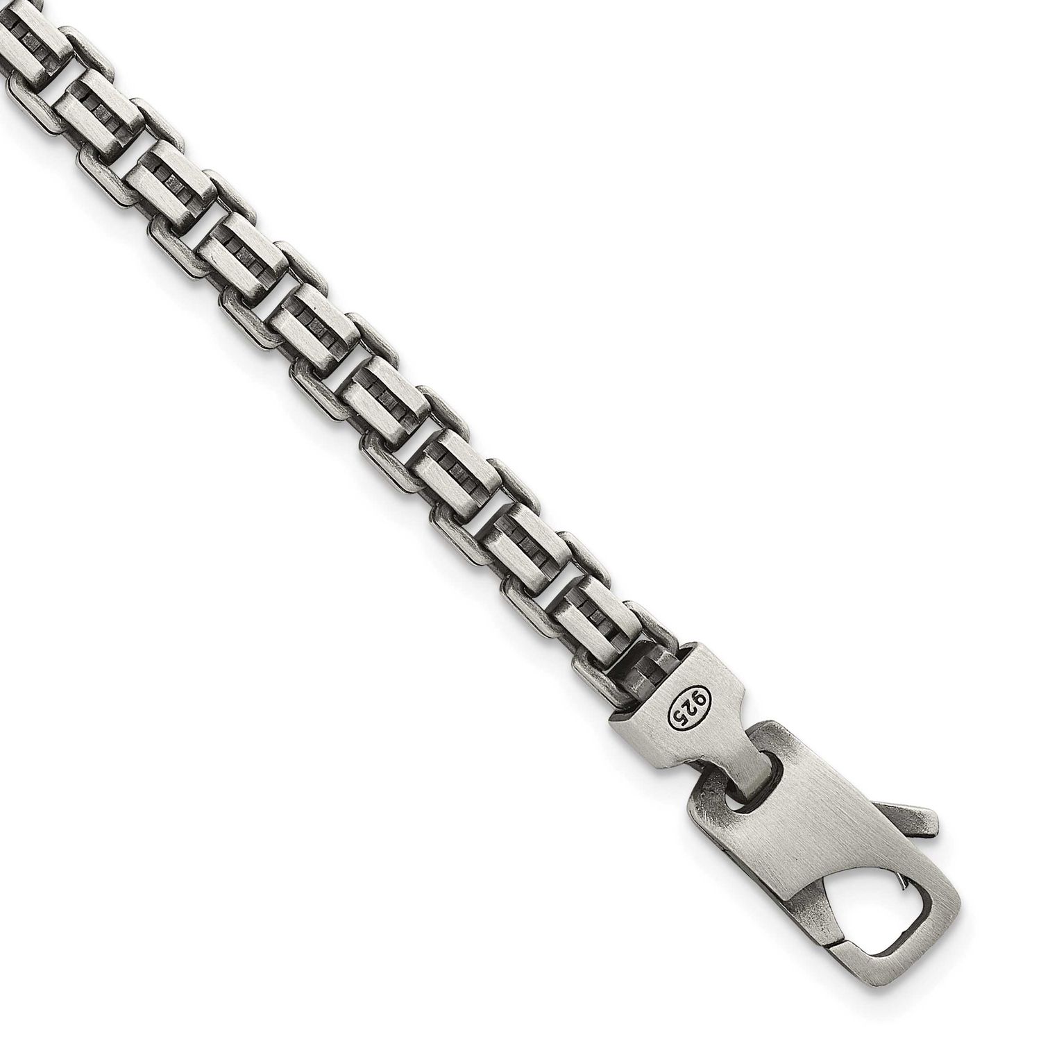 Brushed Fancy Box Link 5mm 7.75 Inch Bracelet Sterling Silver Antiqued, MPN: QG6916-7.75, UPC: