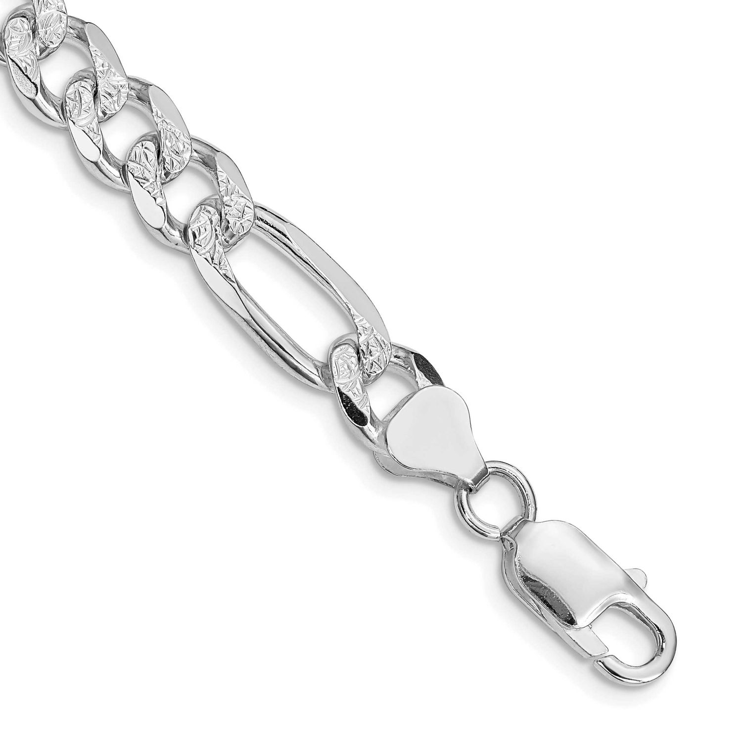 8mm Pavc Flat Figaro Chain 8 Inch Sterling Silver Rhodium-Plated, MPN: QFF220R-8, UPC: