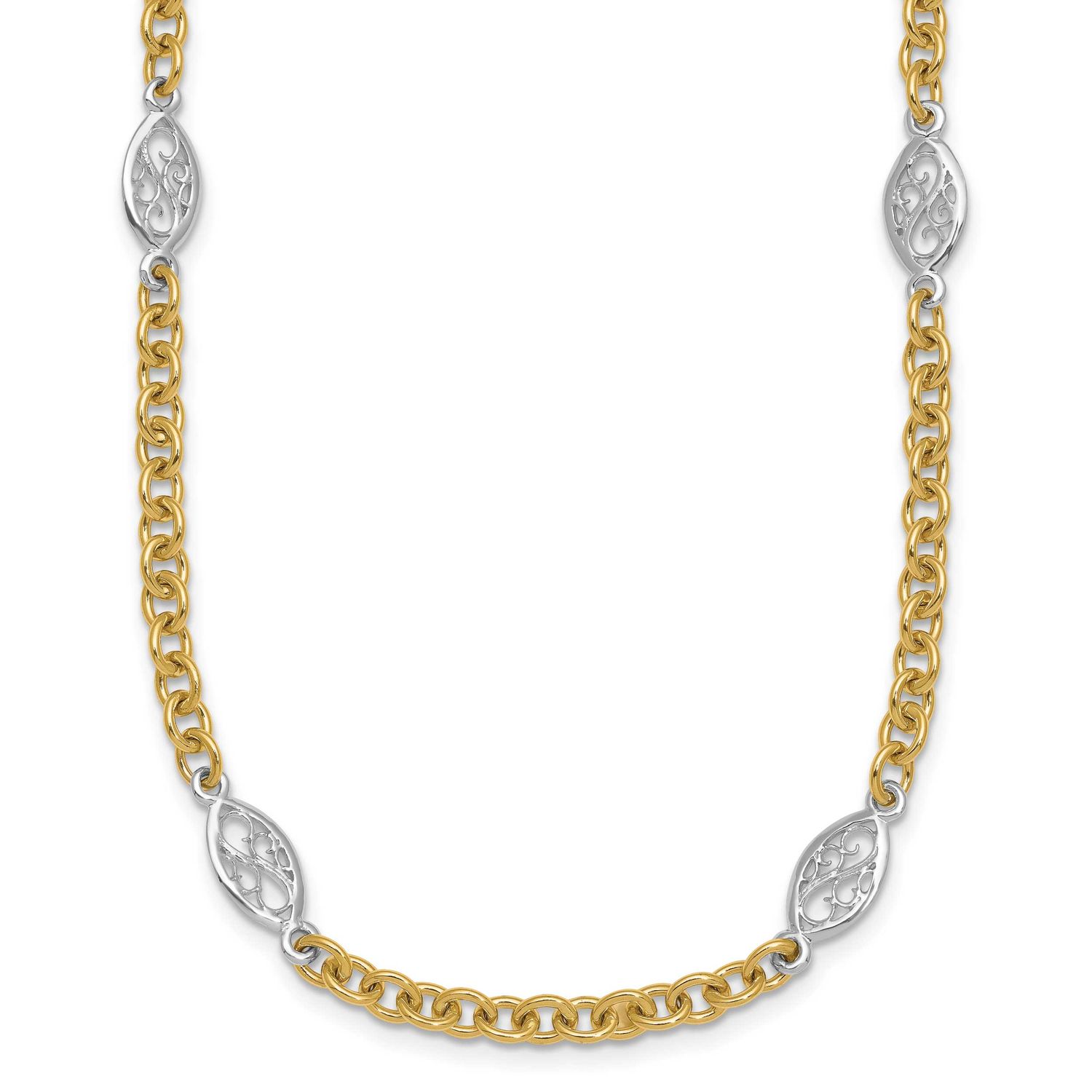 Fancy Chain 6.5mm Necklace 18 Inch 14K Two Tone Gold Polished, MPN: SF3225-18, UPC: