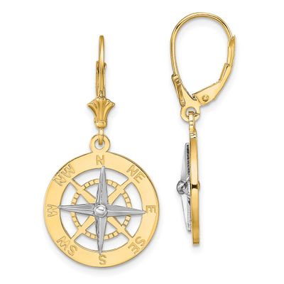 Nautical Compass Leverback Earrings 14k Gold with Rhodium, MPN: TF1857, UPC: 637218180127